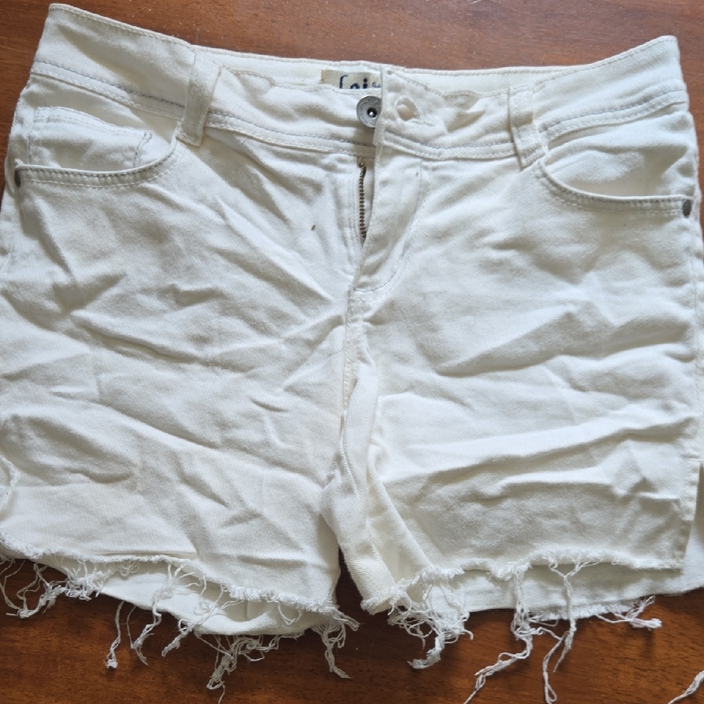 White Distressed Frayed Hem Denim Shorts